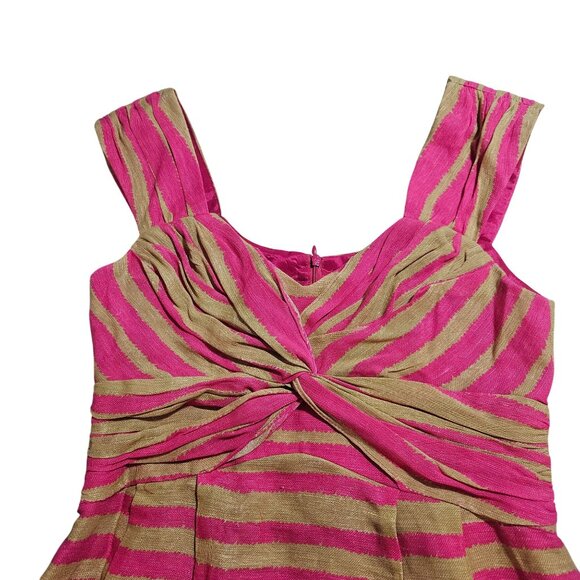 Nanette Lepore Women’s Silk Linen Pink/Gold Metallic M Dress Glamcore Partycore - Picture 5 of 14